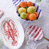 Set di 6 piattini a righe rosse e blu