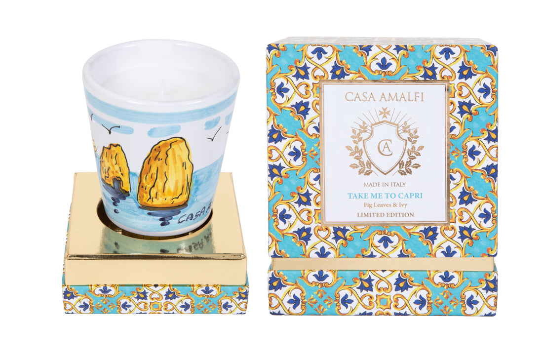 TAKE ME TO CAPRI Faraglioni Hand Painted Soy Candle - Fig Leaves & Ivy 200g