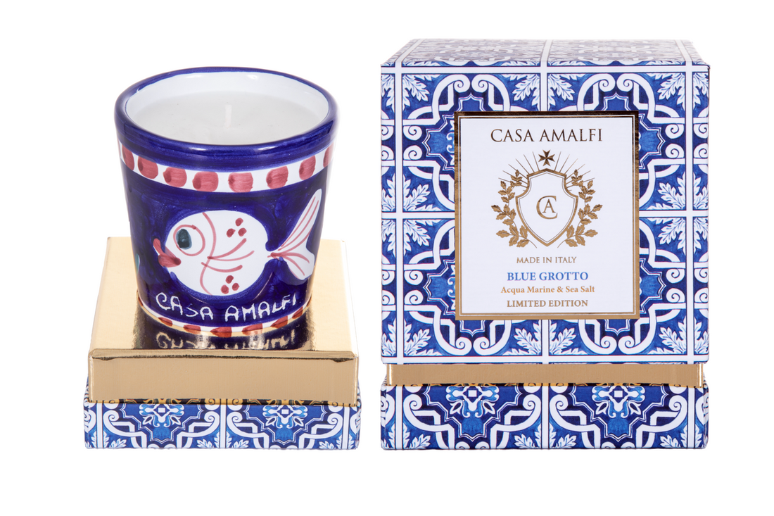 BLUE GROTTO Hand Painted Pesciolino Soy Candle - Aqua Marine & Sea Salt 200g