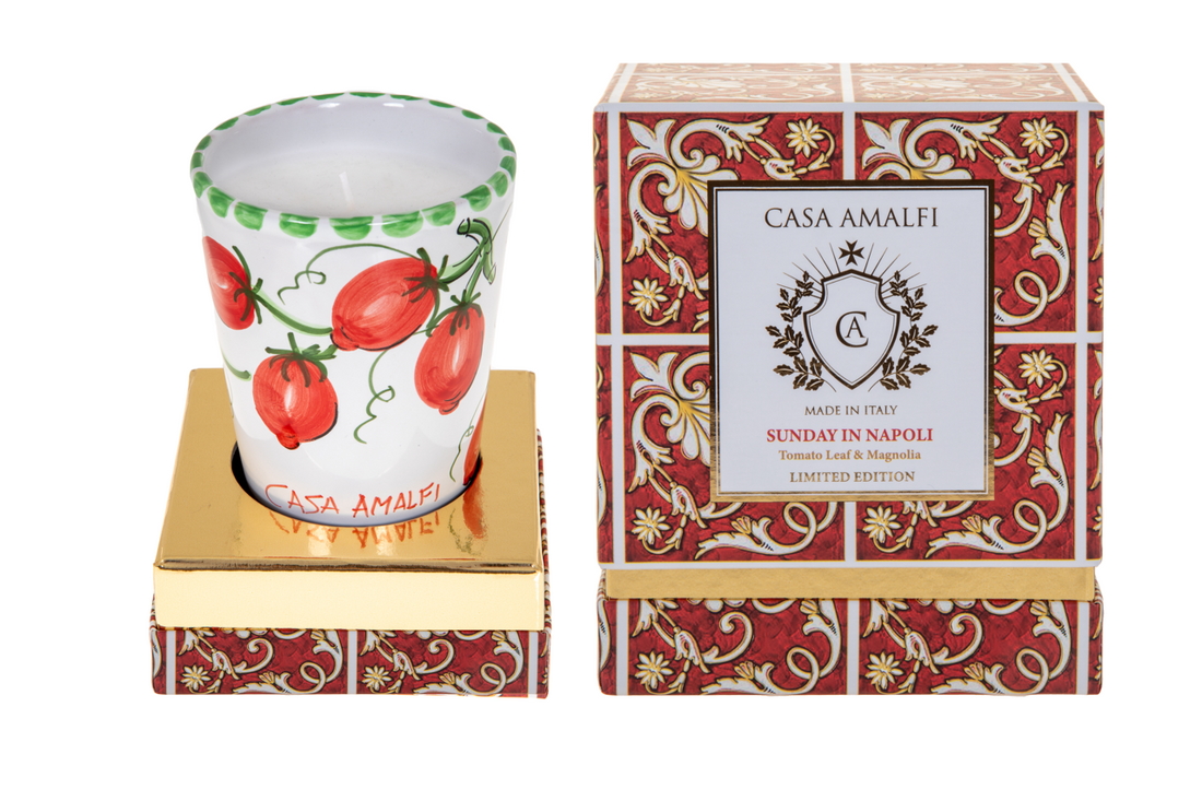 SUNDAY IN NAPOLI Hand Painted Pomodorini Soy Candle - Tomato Leaf & Magnolia 200g