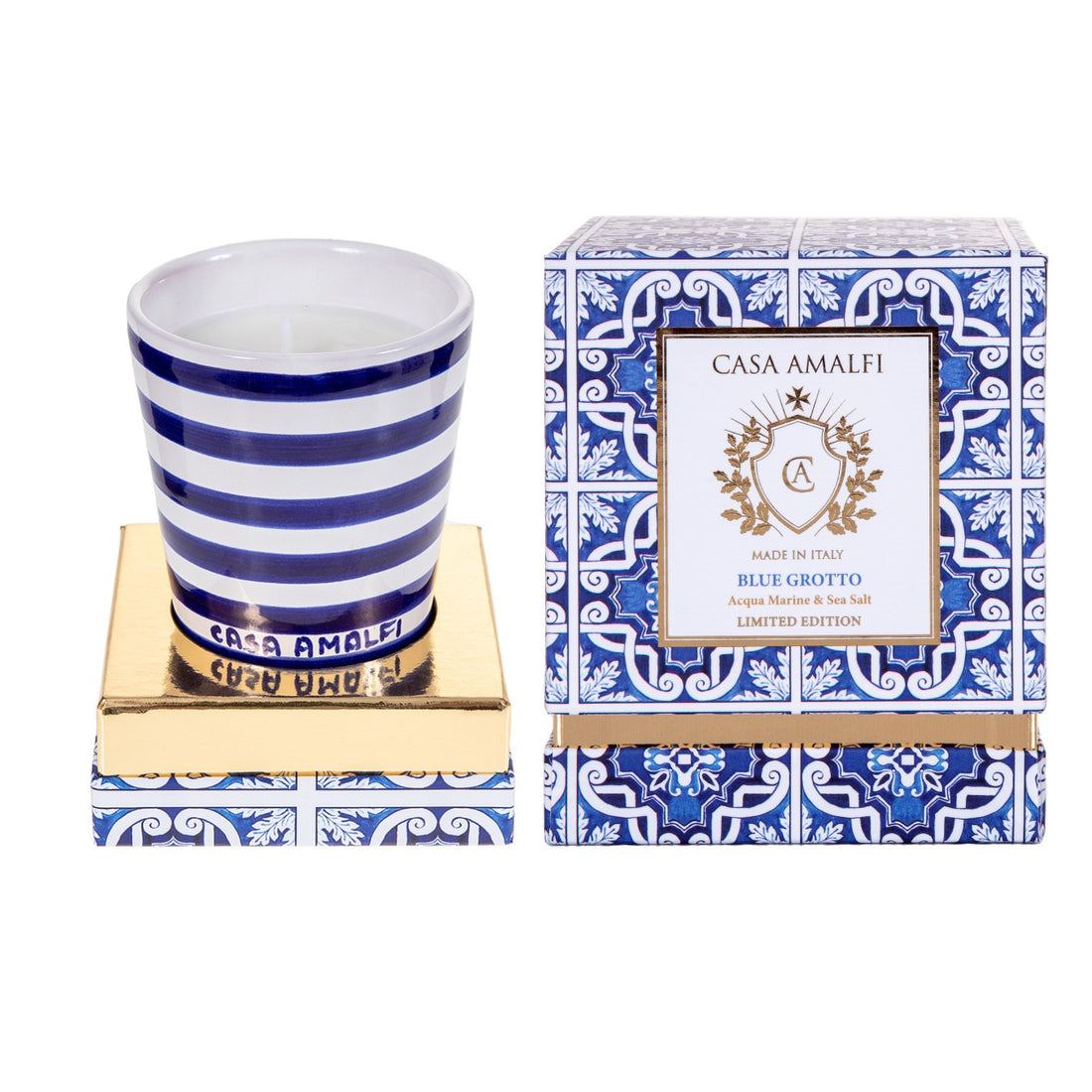 BLUE GROTTO Hand Painted Soy Candle - Aqua Marine & Sea Salt 200g
