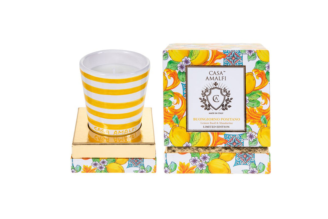 BUONGIORNO POSITANO Candela di Soia Dipinta a Mano - Lemon Basil & Mandarin 200gr