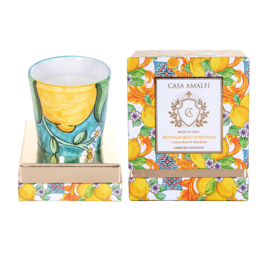 BUONGIORNO POSITANO Candela di Soia Limone Dipinta a Mano - Lemon Basil & Mandarin 200gr