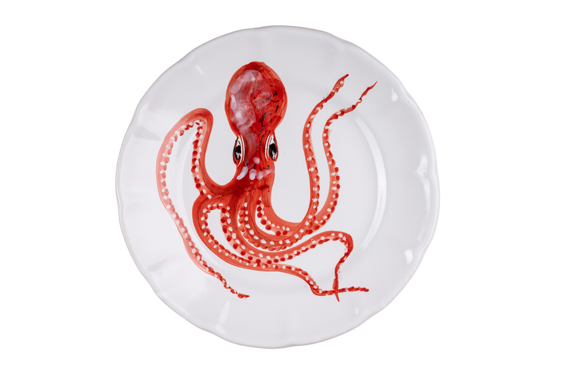 Set 6 piatti piani pesce rosso e azzurro