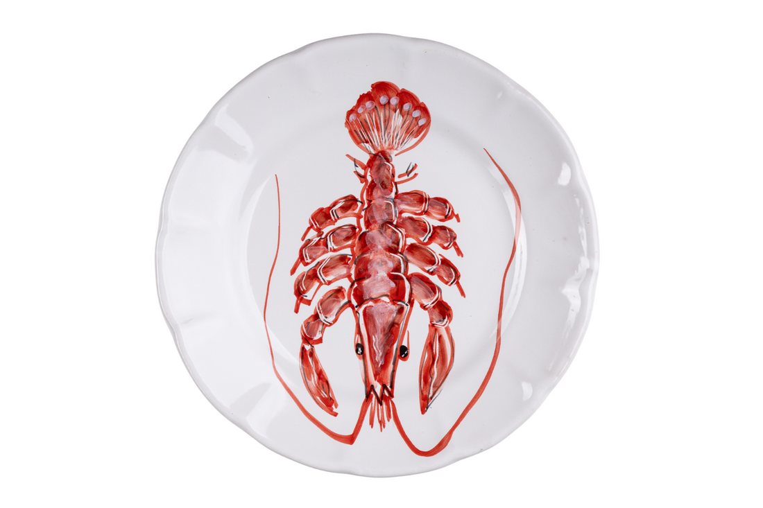 Set 6 piatti piani pesce rosso e azzurro