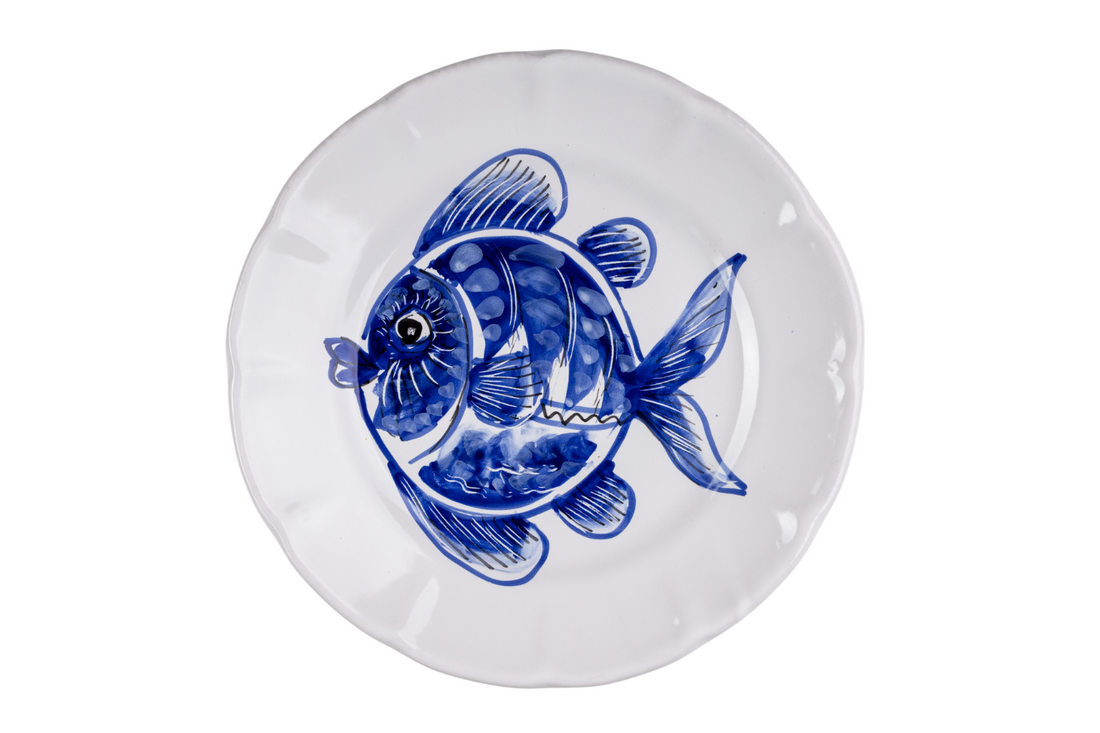 Set 6 piatti piani pesce rosso e azzurro
