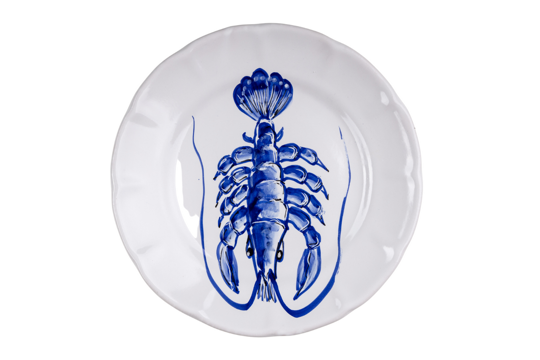 Set 6 piatti piani pesce rosso e azzurro