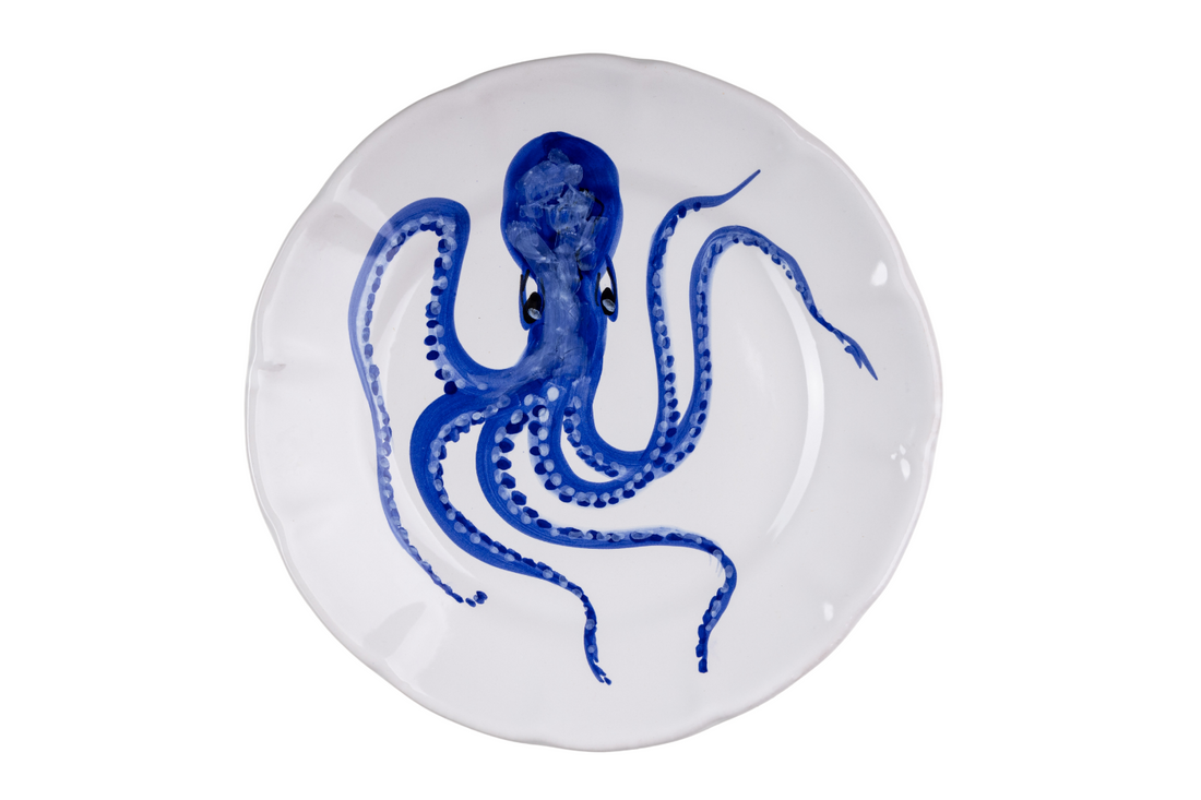 Set 6 piatti piani pesce rosso e azzurro