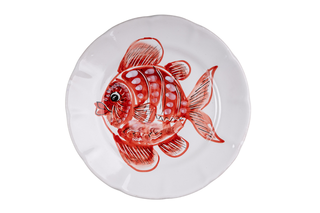 Set 6 piatti piani pesce rosso e azzurro