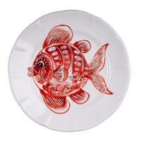 Set 6 piatti piani pesce rosso e azzurro