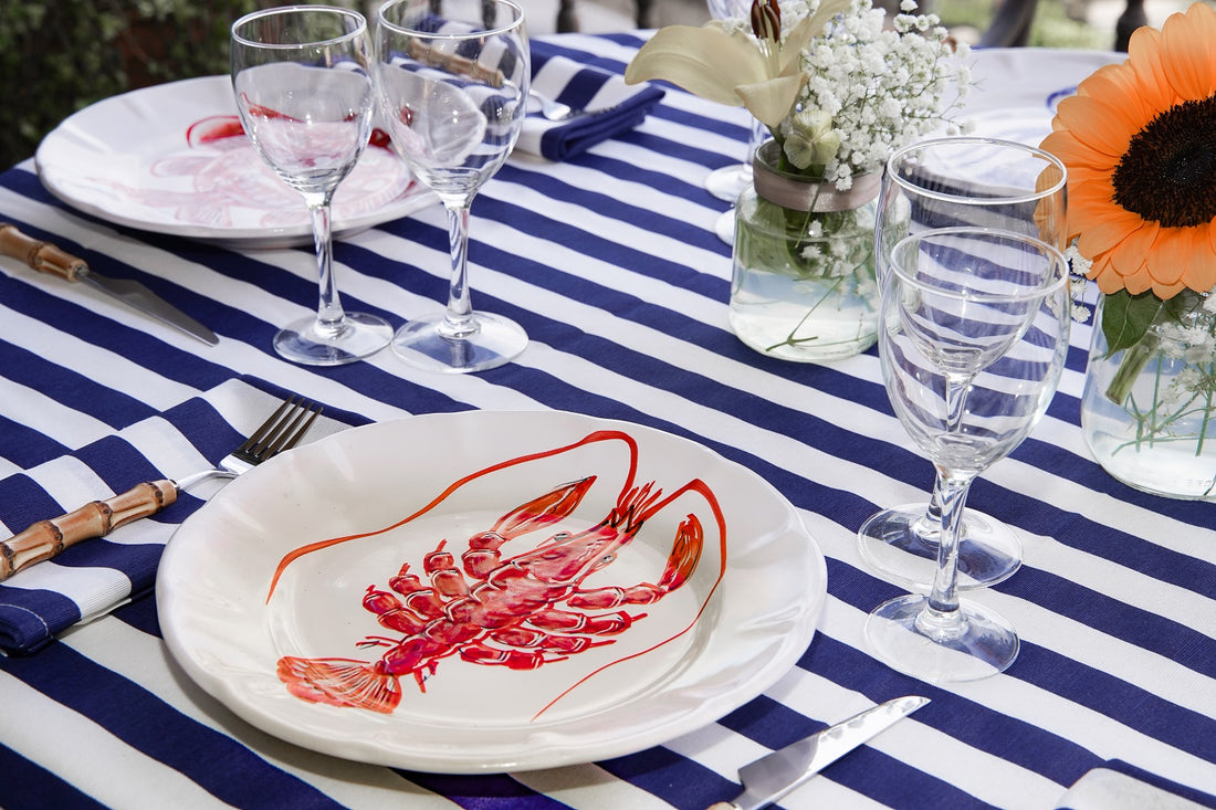 Set 6 piatti piani pesce rosso e azzurro