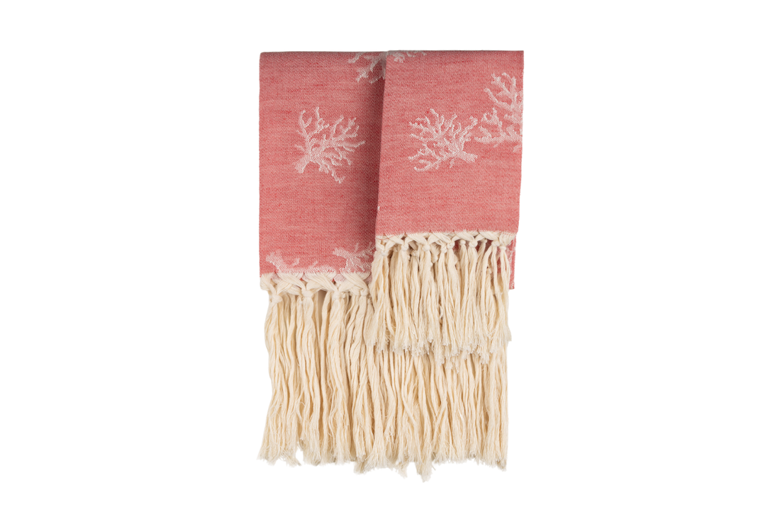 CORAL FRINGE GUEST TOWEL SET