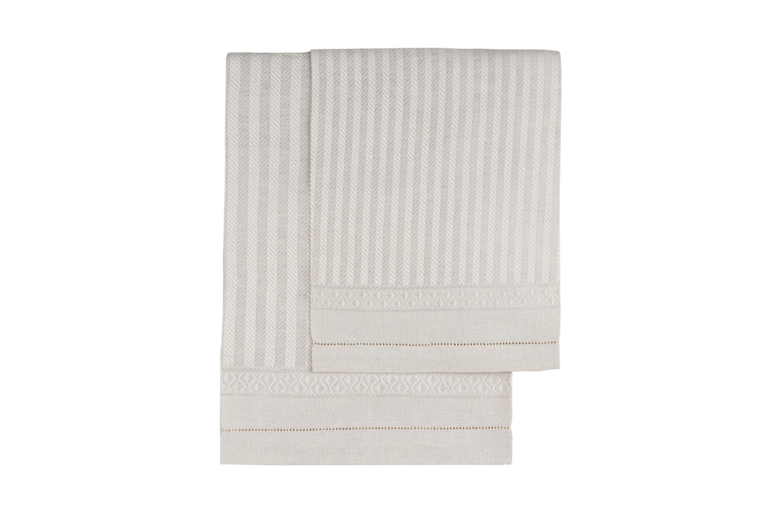 ROMANTICA BEIGE & WHITE LINEN GUEST TOWEL SET