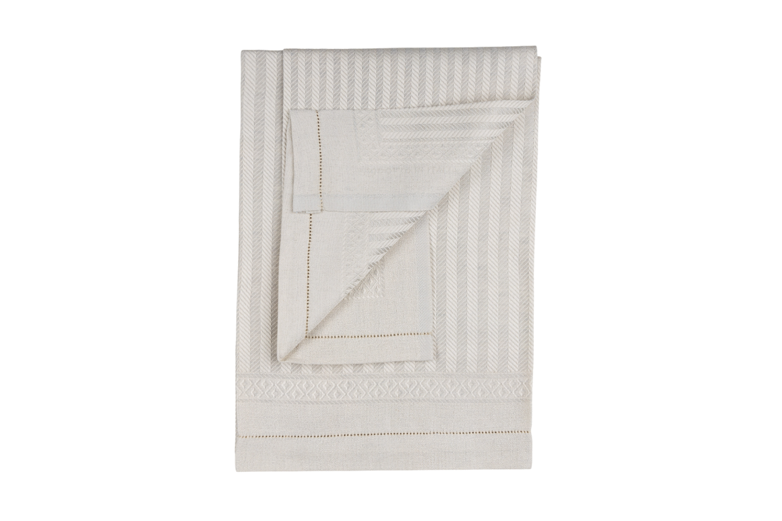 ROMANTICA BEIGE & WHITE LINEN GUEST TOWEL SET